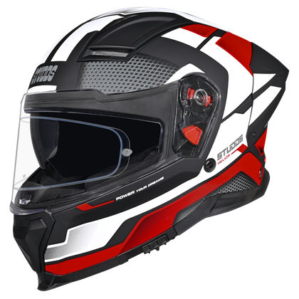 Motorcycle full face helmet black white with red with pinlock anti-fog
