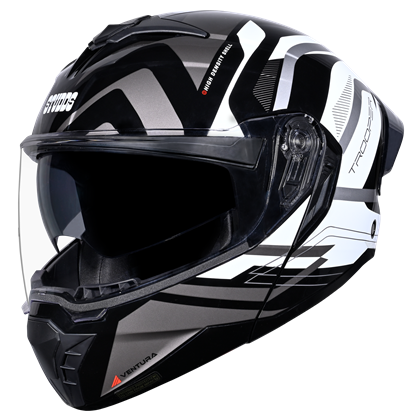 Motorcycle modular - flipup helmet glossy black white grey - ISI / DOT
