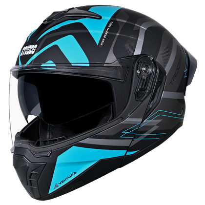 Motorcycle modular / flip-up helmet matt black blue grey - ISI / DOT