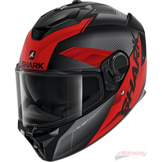 Motorcycle full face helmet composite fiberglass shark matt black with red graphic GT Elgen