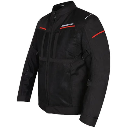Motorcycle Level 2 armoured mesh riding jacket black with hi-viz red strips 