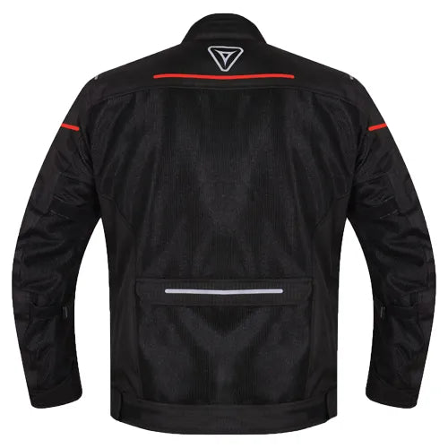 Motorcycle Level 2 armoured mesh riding jacket black with hi-viz red strips 