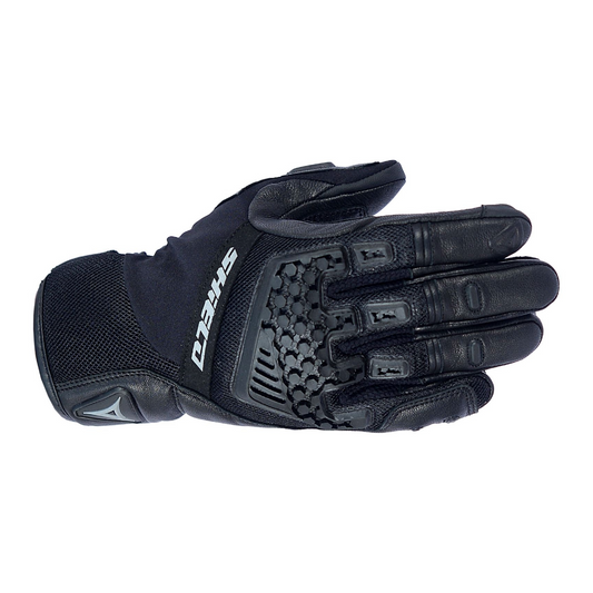 Motorcycle riding textile mesh with leather black gloves - for dual sports and urban comfort with protection