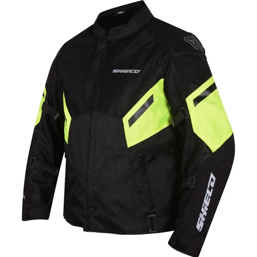 Motorcycle mesh sport touring jacket with speed deflecting hump on spine region Level 2 armours