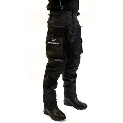 Motorcycle riding / touring pants black with grey reflective adjustable pulls 