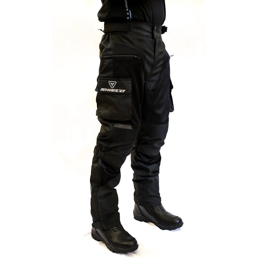 Motorcycle riding / touring pants black with grey reflective adjustable pulls 