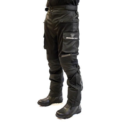 Motorcycle riding / touring pants black with grey reflective adjustable pulls 