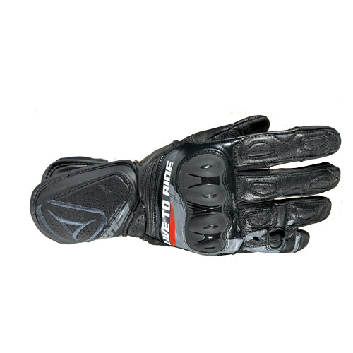 Motorcycle riding full gauntlet black leather gloves with protectors