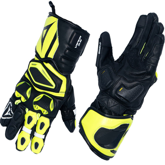 motorcycle riding full gauntlet leather gloves with Knox SPS and TPU protectors