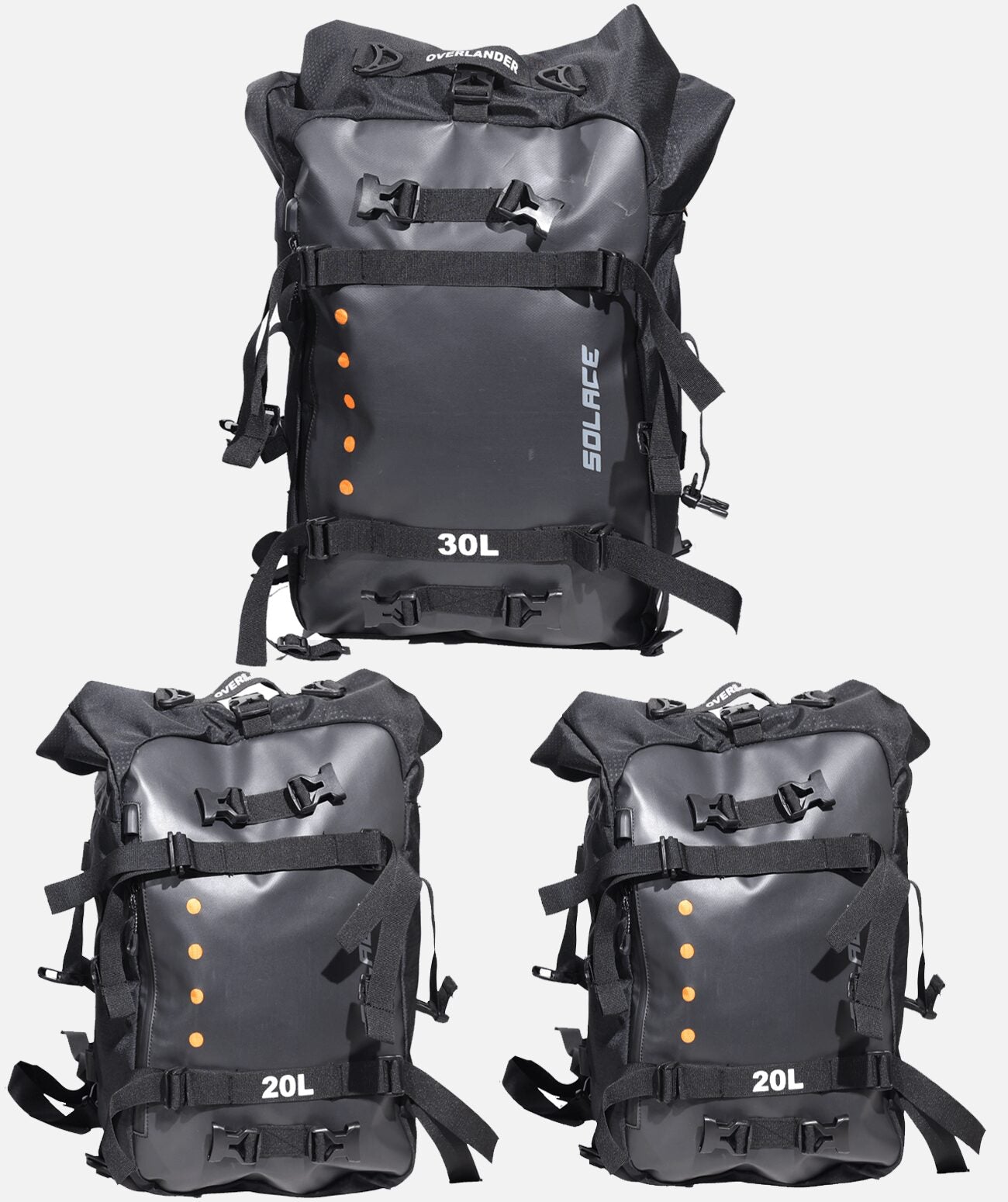 Motorcycle Tail / saddle bags touring luggage bags combo black with reflective by solace
