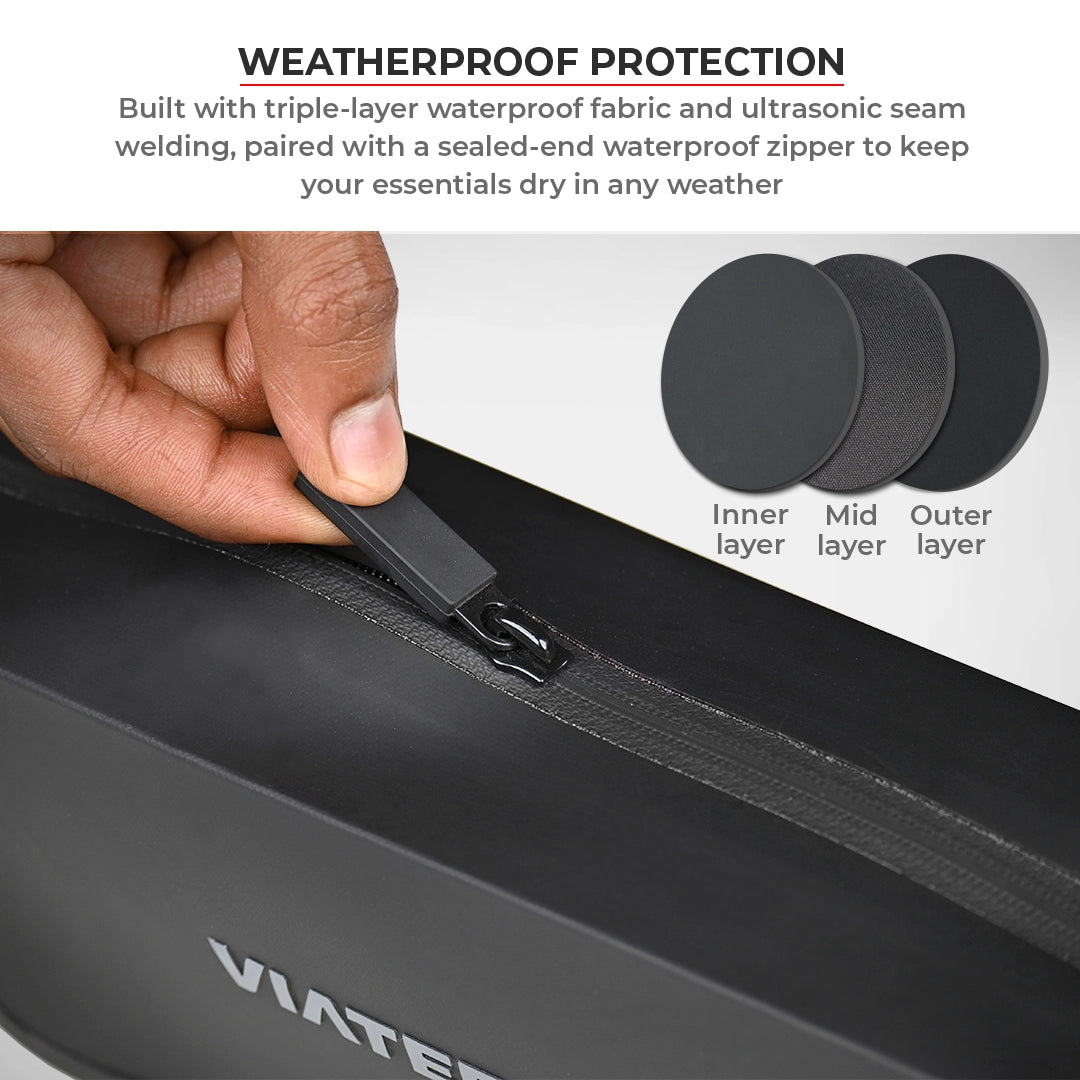 Motorcycle black waterproof handlebar bag for rough rides and adventure trips