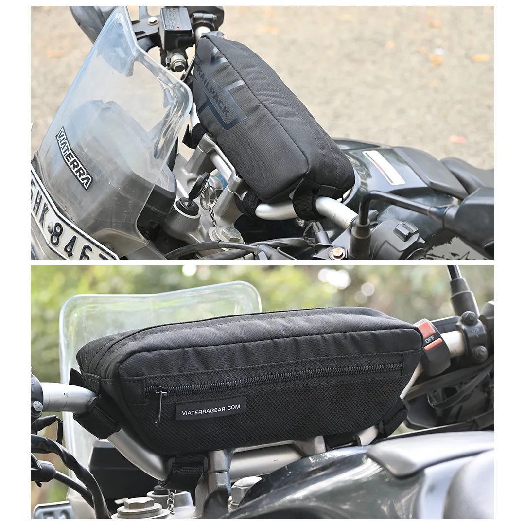 Motorcycle black  handlebar trailpack 