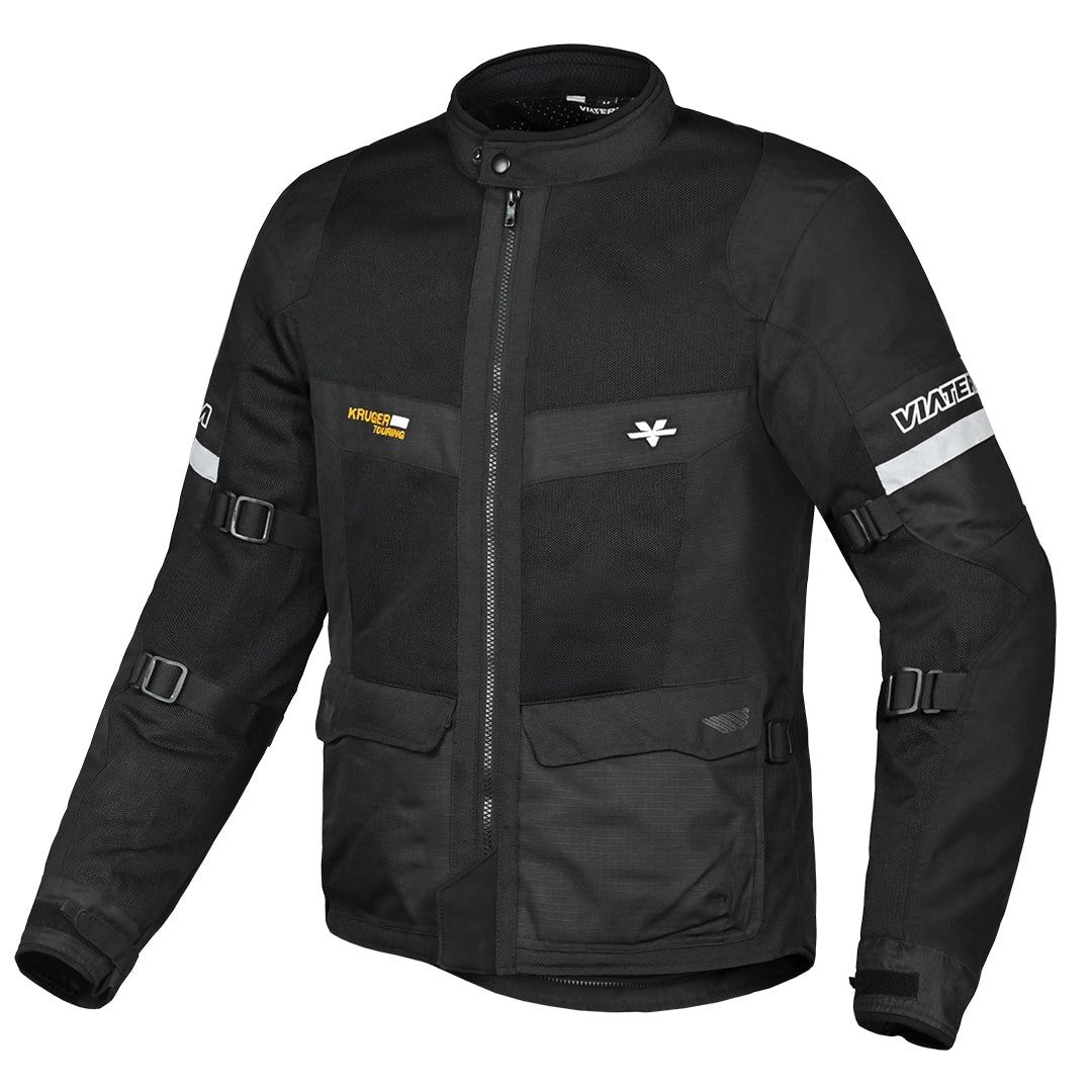 Motorcycle touring jacket black with reflectives weather protect