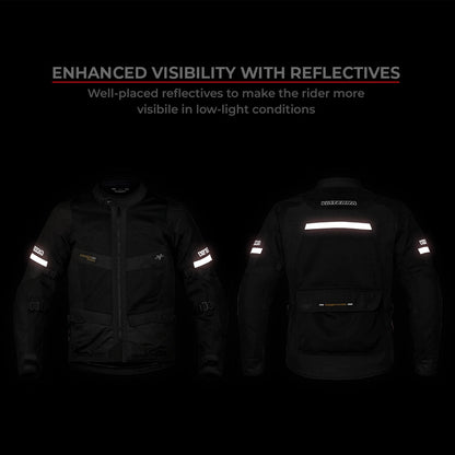 Motorcycle touring jacket black with reflectives weather protect