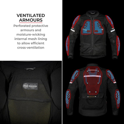 Motorcycle touring jacket black with reflectives weather protect