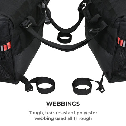 Motorcycle saddle bags 70L Black, waterproof, molle system, reinforced