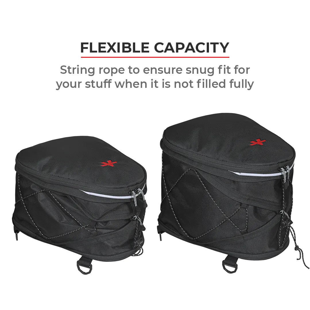 Motorcycle pillion seat and tail bag black expandable waterproof 12L