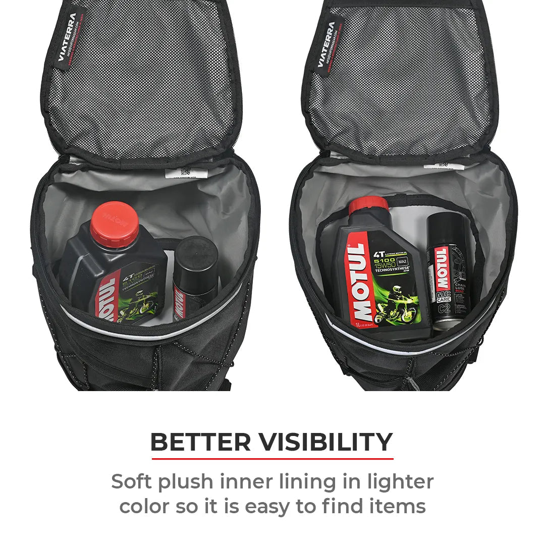 Motorcycle pillion seat and tail bag black expandable waterproof 12L