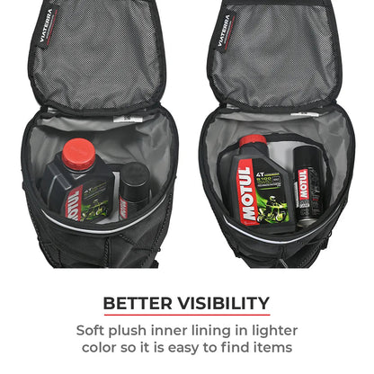 Motorcycle pillion seat and tail bag black expandable waterproof 12L
