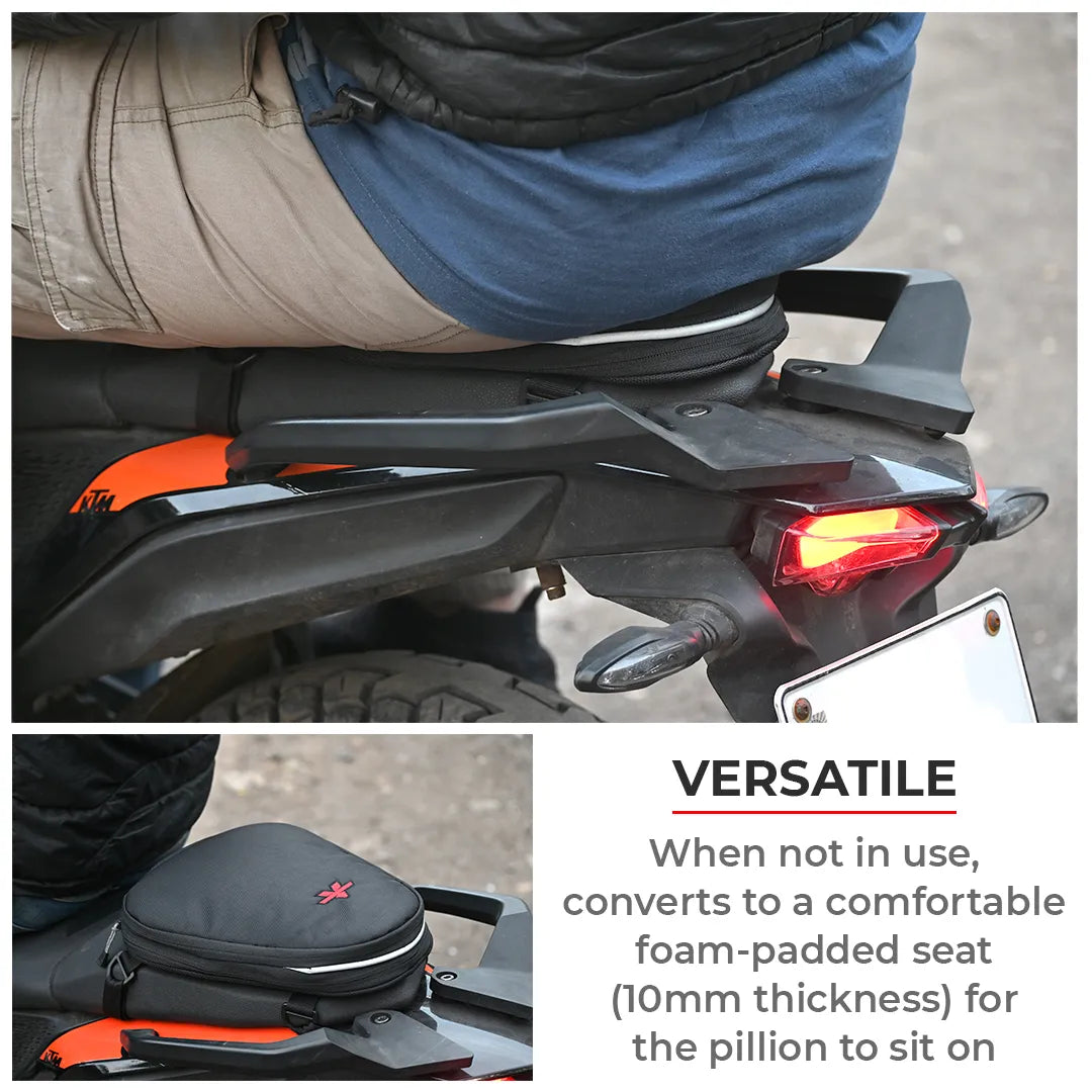 Motorcycle pillion seat and tail bag black expandable waterproof 12L