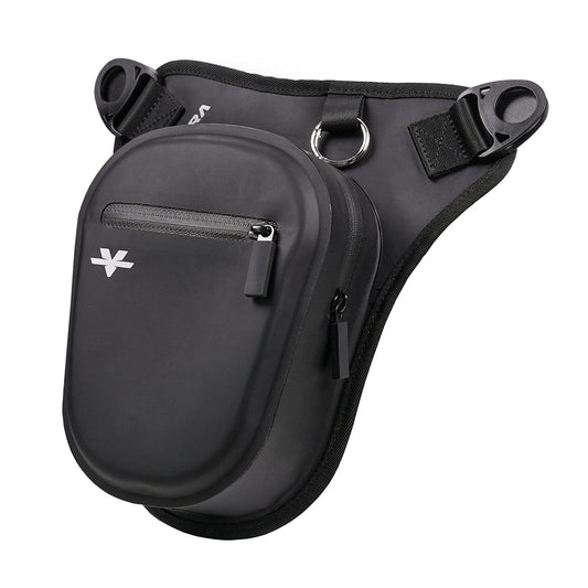 Thigh bag for motorcycle riders black waterproof adjustable and reflective
