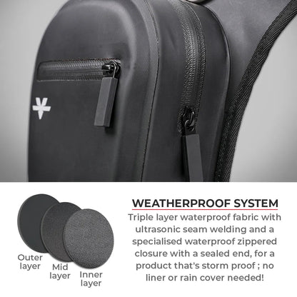 Thigh bag for motorcycle riders black waterproof adjustable and reflective