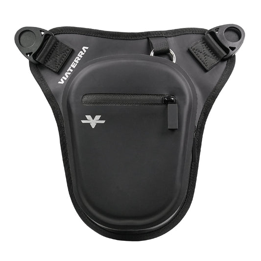 Thigh bag for motorcycle riders black waterproof adjustable and reflective