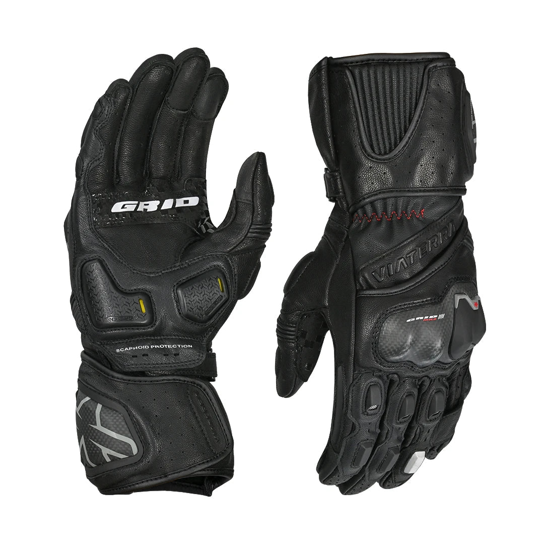 Motorcycle full gauntlet gloves black leather with knox sliders & accordion