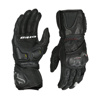 Motorcycle full gauntlet gloves black leather with knox sliders & accordion