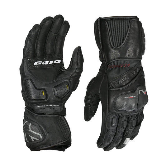 Motorcycle full gauntlet gloves black leather with knox sliders & accordion