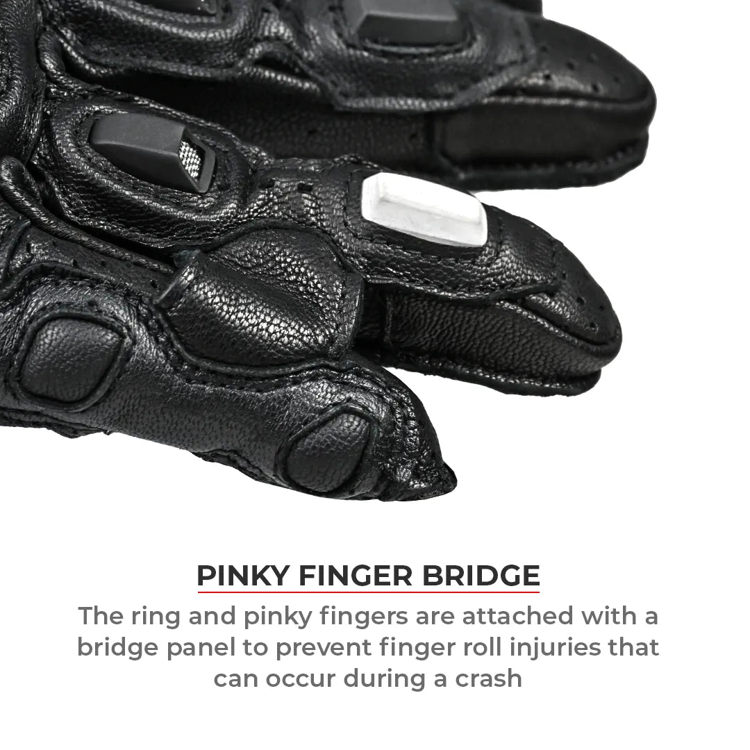 Motorcycle full gauntlet gloves black leather with knox sliders & accordion