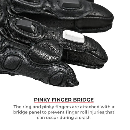 Motorcycle full gauntlet gloves black leather with knox sliders & accordion