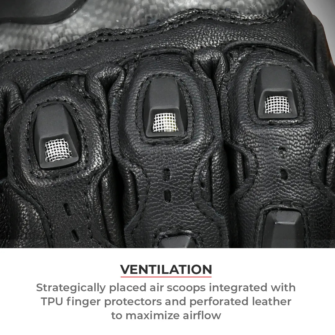 Motorcycle full gauntlet gloves black leather with knox sliders & accordion