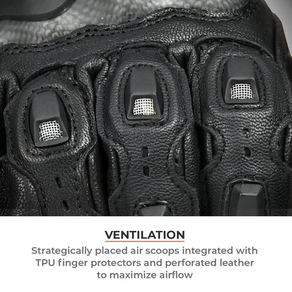 Motorcycle full gauntlet gloves black leather with knox sliders & accordion