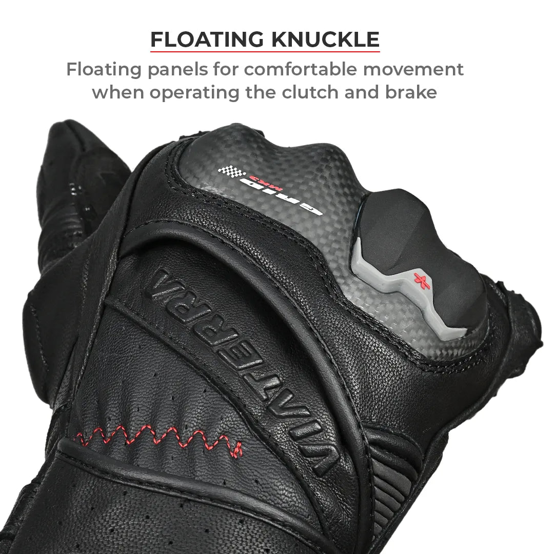 Motorcycle full gauntlet gloves black leather with knox sliders & accordion