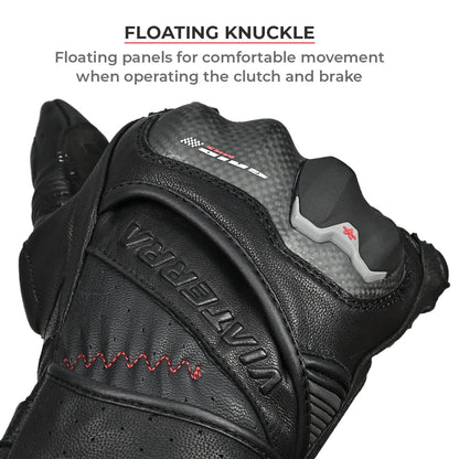 Motorcycle full gauntlet gloves black leather with knox sliders & accordion
