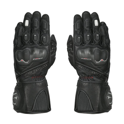 Motorcycle full gauntlet gloves black leather with knox sliders & accordion