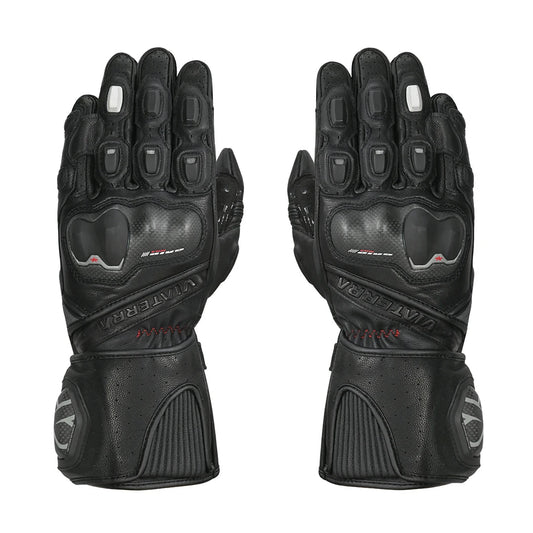 Motorcycle full gauntlet gloves black leather with knox sliders & accordion