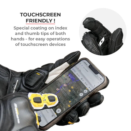 Motorcycle full gauntlet gloves black leather with knox sliders & accordion