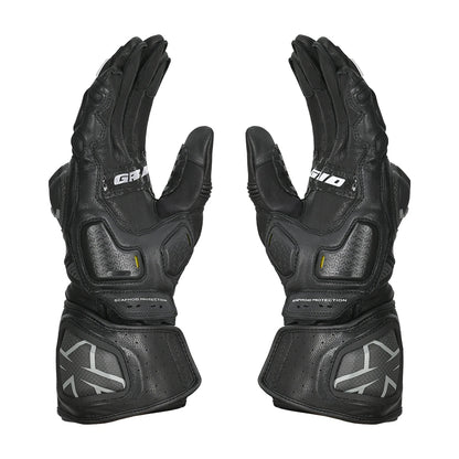 Motorcycle full gauntlet gloves black leather with knox sliders & accordion