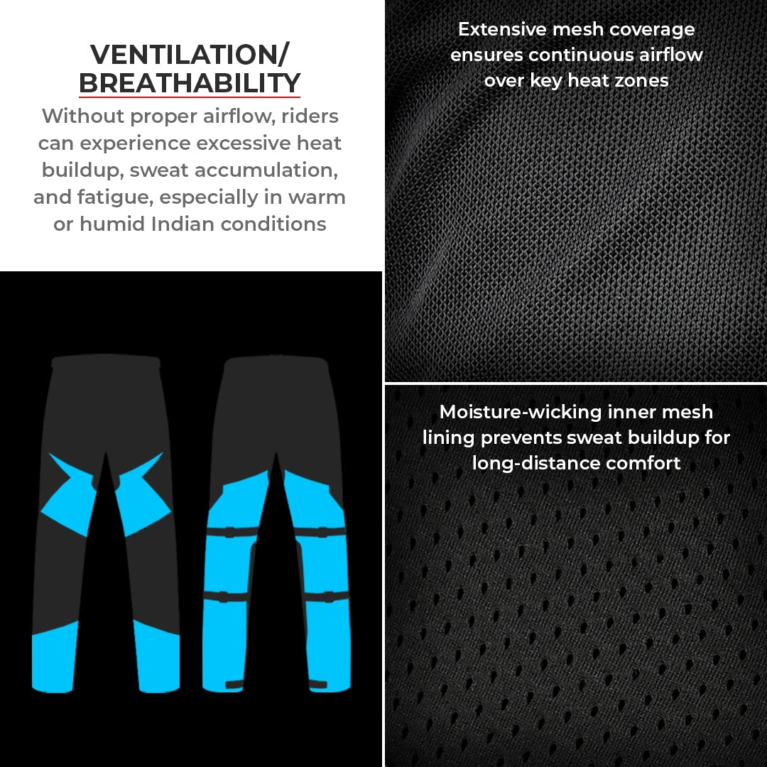 Motorcycle riding pants black - cordura, mesh, ripstop 