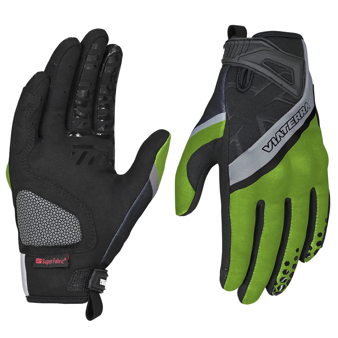 motorcycle short cuff off roading gloves green black - mesh - Trail gloves 