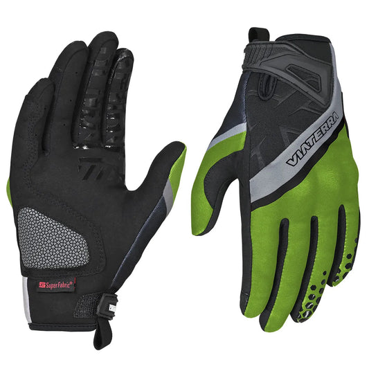 motorcycle short cuff off roading gloves green black - mesh - Trail gloves 