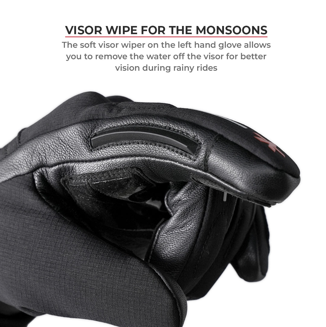 Motorcycle black waterproof / winter gloves - phone touch, reflective, visor wiper