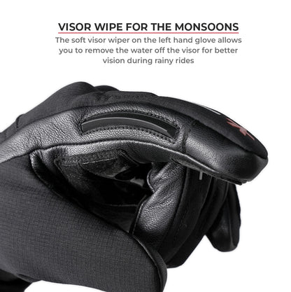 Motorcycle black waterproof / winter gloves - phone touch, reflective, visor wiper
