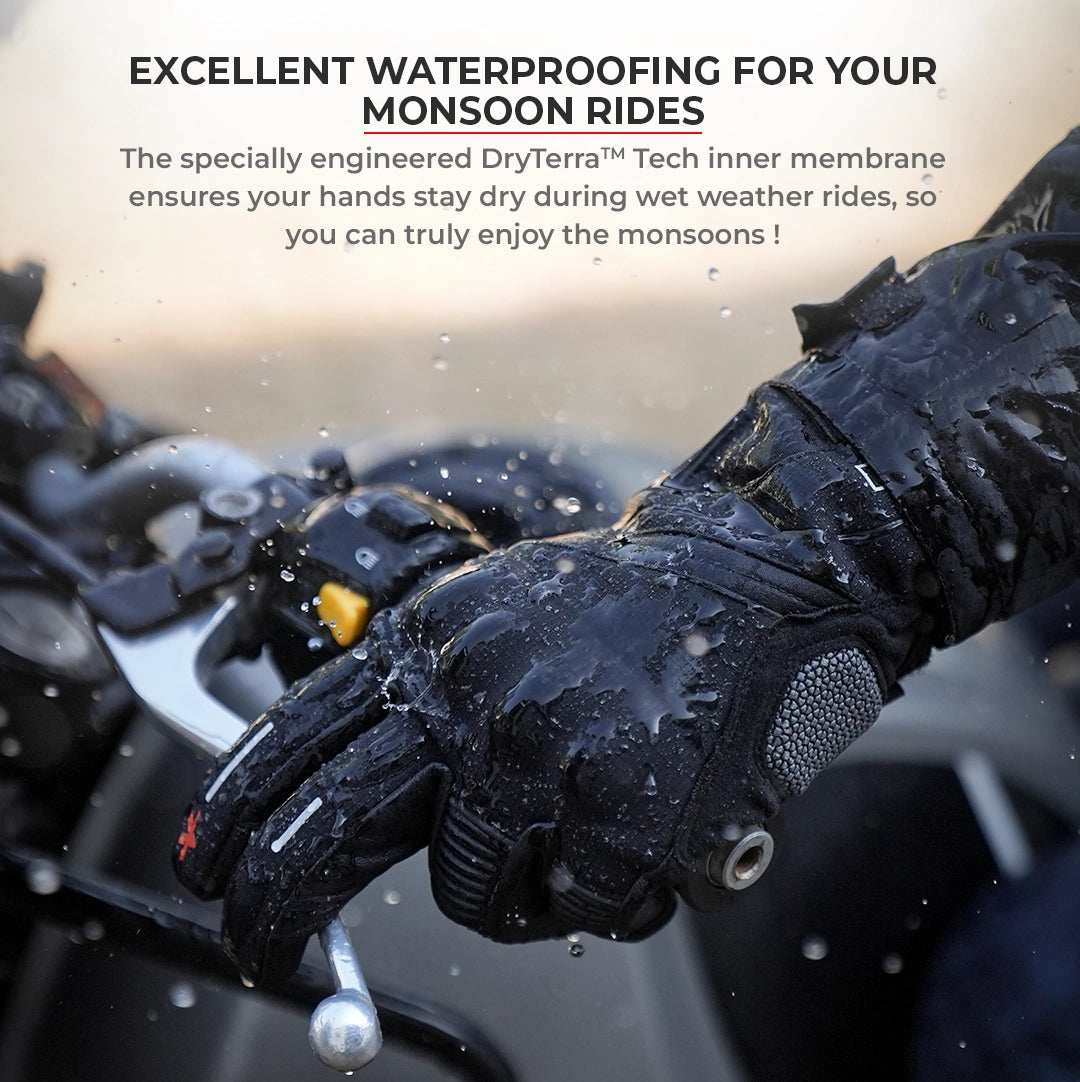 Motorcycle black waterproof / winter gloves - phone touch, refoective, visor wiper