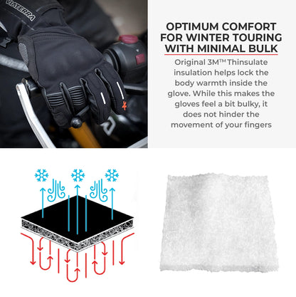 Motorcycle black waterproof / winter gloves - phone touch, refoective, visor wiper