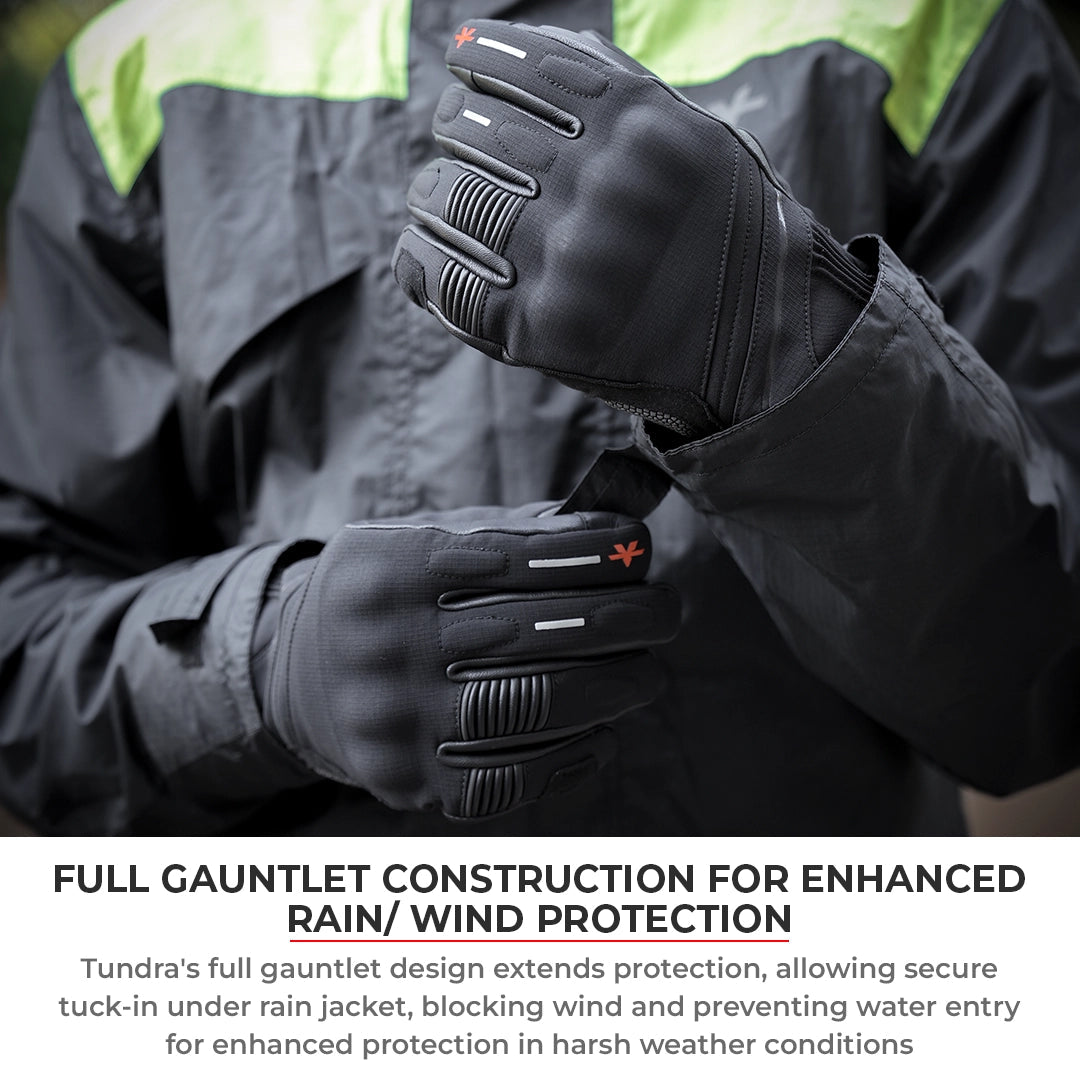 Motorcycle black waterproof / winter gloves - phone touch, refoective, visor wiper