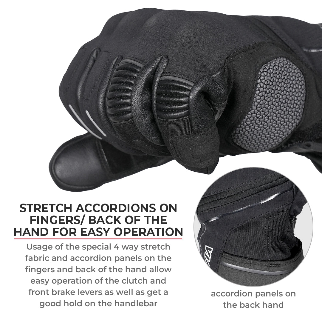 Motorcycle black waterproof / winter gloves - phone touch, reflective, visor wiper