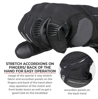 Motorcycle black waterproof / winter gloves - phone touch, reflective, visor wiper